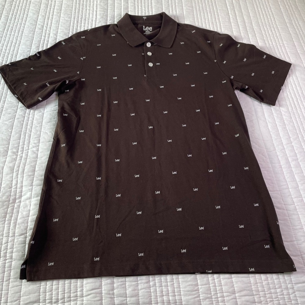 Lee Mens Short Sleeve Polo Shirt Bitter Chocolate Brown Logo Print Small NEW